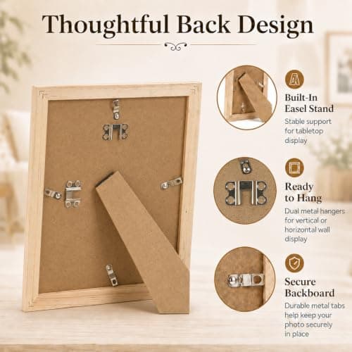 QOTIB Solid Wood 8.5x11 Picture Frame Beaded Frame with 6x8 Mat, Rustic Vintage 8.5 by 11 Photo Frame Matted with Plexiglass for Tabletop or Wall Display, Rustic White — view 4