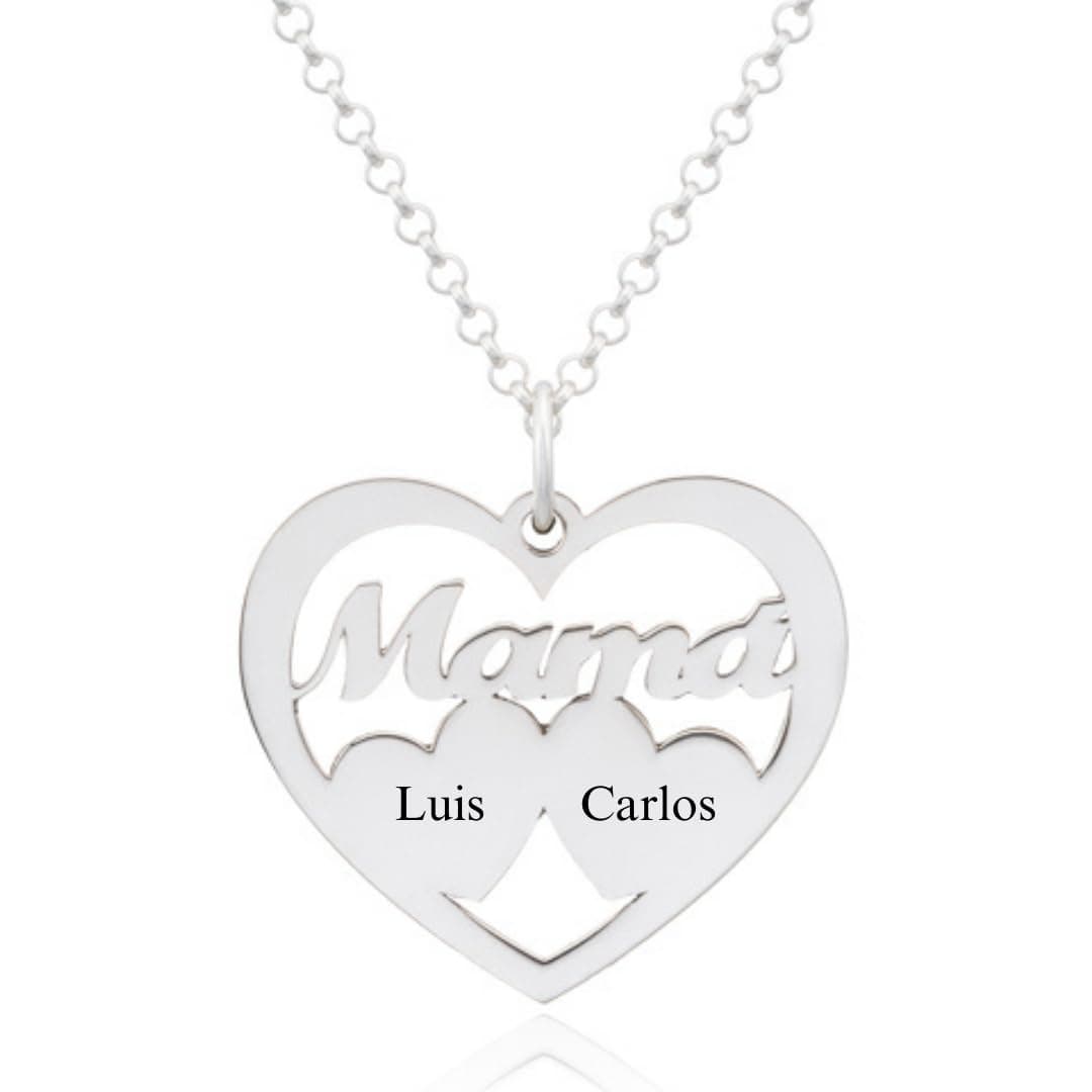 Collar Corazón para Mujer en Plata de Ley 925 personalizable con Nombres de Hijos. Cadena de 45 cm. Ideal para regalar a madres, abuelas en Cumpleaños, Navidad. Hecho en España. (2 Corazones Oro) — view 7