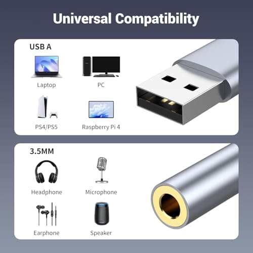 USB to 3.5mm Jack Audio Adapter, USB to Audio Aux Cable External Stereo Sound Card, USB-A to 3.5mm TRRS Female Headset for PS4/PS5/Headphone/Mac/Linux/Laptop/Desktops/Docking Station — view 2