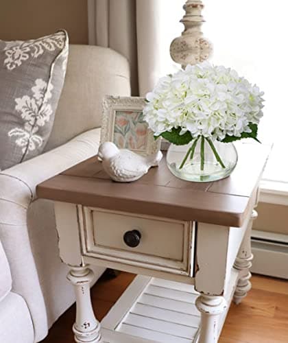 Hollyone Hydrangea Artificial Flowers with Vase White Silk Fake Flowers Arrangements in Glass Vase with Faux Water for Home Bathroom Office Table Centerpiece Shelf Decorations — view 4