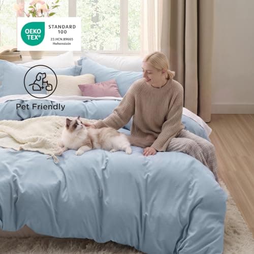 Bedsure Celestial Blue Duvet Cover King Size - 3 Pieces Prewashed Cotton-Like Polyester Extra Soft Bedding Set, Includes 1 Duvet Cover 104x90 Inches with Zipper Closure & 2 Pillow Shams, No Comforter — view 5