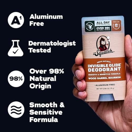 Dr. Squatch Invisible Glide Natural Men’s Deodorant – Smooth Glide, No Stains – Aluminum Free Deodorant Men – Safe for Sensitive Skin – Wood Barrel Bourbon + Rainforest Rapids, 2.65oz (2-Pack) — view 4