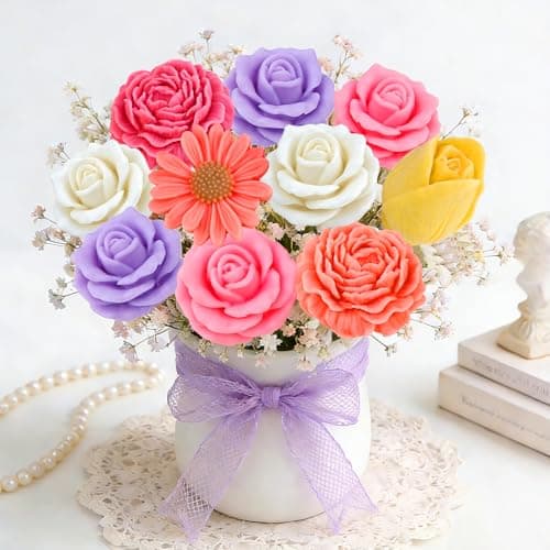 ZQYSING Flower Candle Molds Set, 3D Rose, Daisy, Peony, Tulips Floral Molds — view 3
