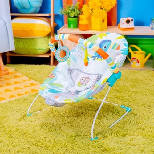 Bright Starts Rainforest Vibes 3-Point Harness Vibrating Baby Bouncer with -Toy bar — view 3