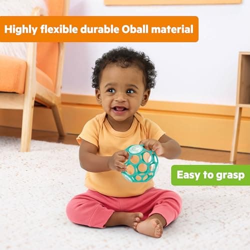 Bright Starts Oball Easy-Grasp Rattle BPA-Free Infant Toy in Teal, Age Newborn and up, 4 Inches — view 4