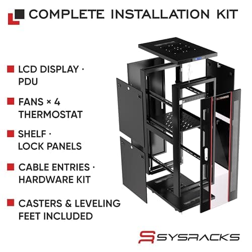 Sysracks 42U IT Data Network Freestanding Server Cabinet Computer Case - Over 150 Dollars Accessories Included - Powerbar, Cooling System, LCD Screen, Wheels, Shelf and More — view 3