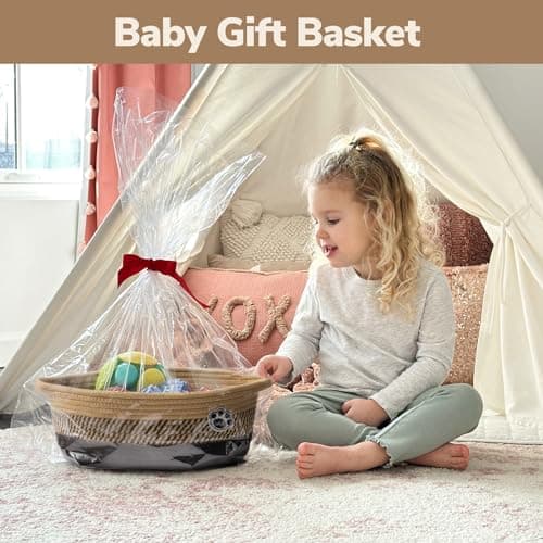 HiChen Dog Storage Bin, Baby Basket for Gifting, Wicker Storage Baskets for Dog, Cute Basket with Handles, Small Woven Baskets for Nursery 12"x 8" x 5" Black-Brown — view 2