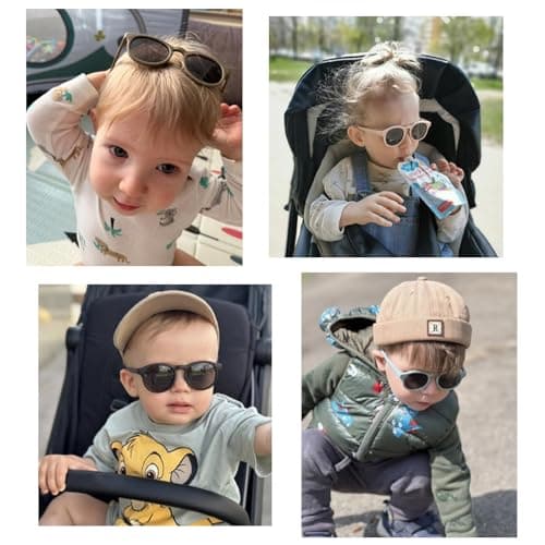 Baby Sunglasses, 2PCS Toddler Sunglasses with Strap Kids Polarized Glasses, Infant Sunglasses for 0-24 Months Soft Frame Safe (Black+Beige) — view 6