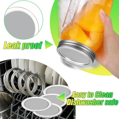 Palksky Stainless Steel Wide Mouth Canning Lids and Rings, Airtight/Rustproof Mason Jar Lids with Bands Set of 4 — view 3