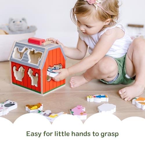 Melissa & Doug Take-Along Wooden Toy Barn, 11-Pc Portable Toddler Playset with Farm Animals & Pop-Up Roof, Preschool Learning Toys for Girls & Boys 2+ — view 5