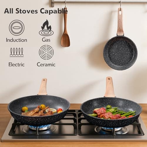 Roomena 8 inch Nonstick Frying Pan Skillet, Non Stick Granite Fry Pans, Omelette Pan, Egg Frying Pan with Heat-Resistant Handle, Requires Installation, PFOA Free Chef's Pan, Induction Compatible — view 6