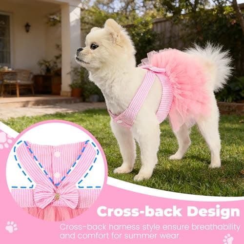 SIMCAPY XXS Dog Clothes Girl, Female Dog Dresses for Small Dogs Girl, Pink Dog Tutu Dress, Sweet Puppy Princes Skirt with Dog Bowknot Clips, Spring Summer Pet Apparel for Toy Poodle Chihuahua Yorkie — view 3