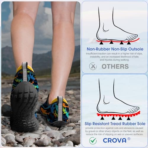 CROVA Built-in Heel Grips Water Shoes for Kids Girls Boys Hiking Shoes Wide Barefoot Swim Beach Pools Slip-On Quick Dry Lightweight for Big Little Kids Toddler — view 4