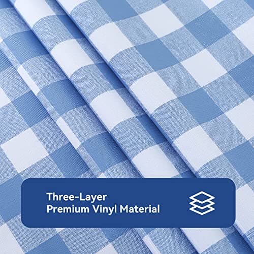 Romanstile Rectangle Vinyl Tablecloth, 100% Waterproof Buffalo Gingham Plastic Table Cloth, Heavy Duty Wipeable Checkered Table Covers for Outdoor, Camping, Picnic, Patio - 54 x 78, Light Blue — view 5