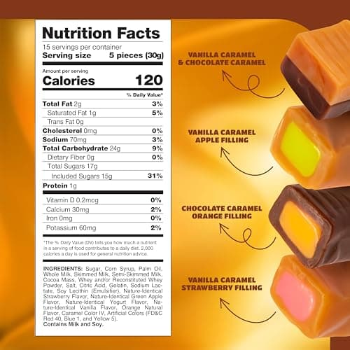 Caramel Candy Mix, Filled Creamy Caramels Individually Wrapped - 1 Lb Pack