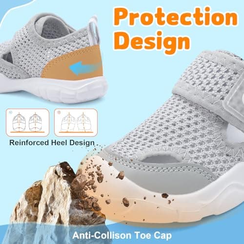 JOINFREE Barefoot Toddler Shoes with Wide Fit Quick-Dry Water Shoes with Flexible Sole and Non-Slip Outsole for Boys & Girls Light Grey Size 6 — view 2