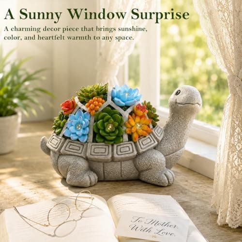 Nacome Solar Garden Outdoor Statues Turtle with Succulent 7 LED Lights - Lawn Decor Patio, Balcony, Yard Ornament - Birthday for Women/Mom/Grandma — view 2