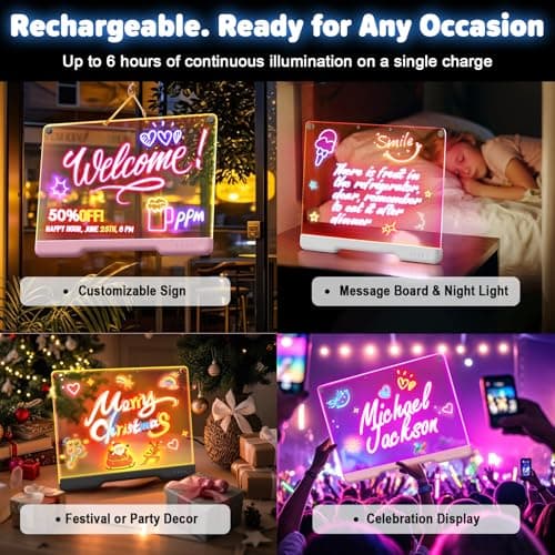 Geokay 16" Rechargeable LED Drawing Board, 9-Color Light Modes, Neon Art Dry Erase Light Up Doodle Glow Pad with Built-in Stand, Sketching Gift Toy for Kids/Girls/Teens, 7 Markers & Tracing Book — view 2