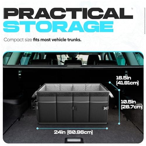 FORTEM Car Trunk Organizer, Collapsible Multi Compartment SUV Organizer, Foldable Storage for Car Accessories for Women Men, 600D Oxford, Non Slip Bottom, Securing Straps, Soft Cover (65L) — view 3