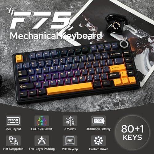 EPOMAKER x Aula F75 Gasket Mechanical Keyboard, 75% Wireless Hot Swappable Gaming Keyboard with Five-Layer Padding&Knob, BT/2.4GHz/USB-C, RGB (Black, LEOBOG Reaper Switch)