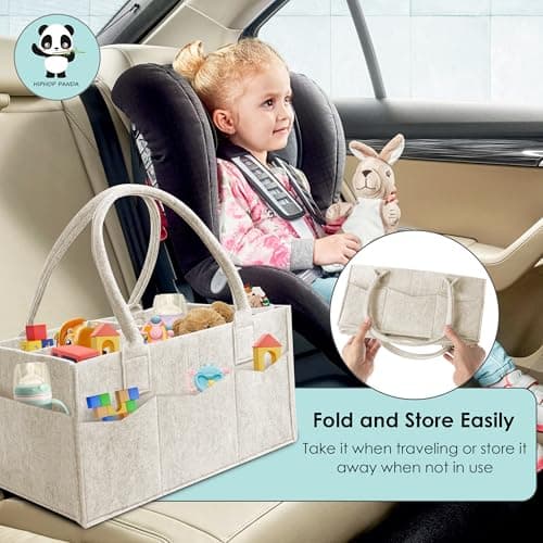 HIPHOP PANDA 2-Pack Diaper Caddy Organizer - Nursery Storage Bin & Car Organizer for Diapers, Wipes, and Baby Essentials - Dual-Color Solid Set (Caramel/Oatmeal), Regular Size — view 6