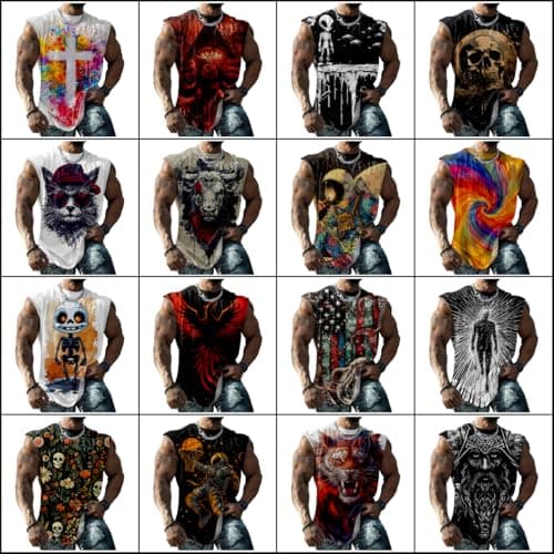 Graphic Tees Men Trendy Muscle Top Comfy Sleeveless Loose Athletic Tee Big Lightweight Scary Black,2XL — view 2