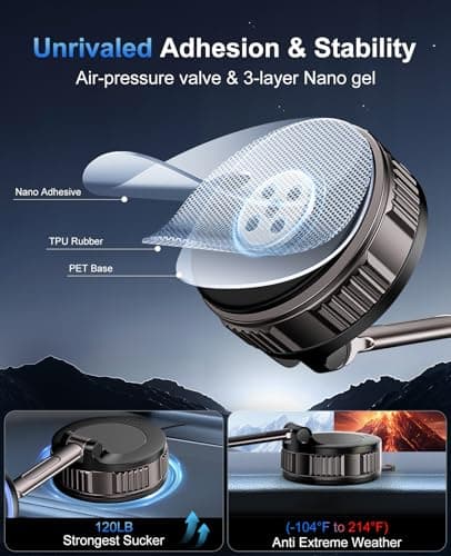 15W for MagSafe Car Mount Charger, Magnetic Wireless Car Charger, Strongest Vacuum Suction & Strongest Magnetic, 360° Adjustable Car Phone Holder Mount for iPhone 17 16 15 14 13 12 Series, Samsung S26 — view 5