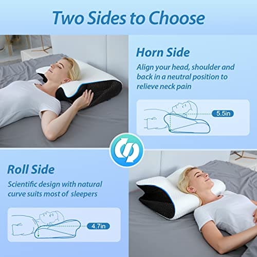 HOMCA Memory Foam Pillow, 2 in 1 Cervical Pillow for Neck Pain Relief, Ergonomic Neck Support Pillows for Side Back Stomach Sleepers with Breathable Pillowcase (Black) — view 5