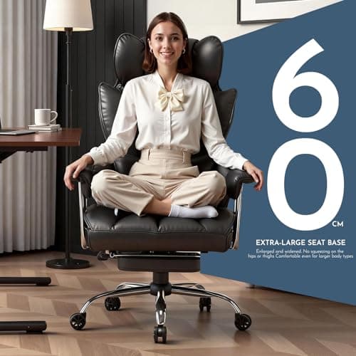 Efomao Big and Tall Office Chair with Foot Rest 400LBS, PU Leather Computer Chair, Heavy Duty Executive Office Chair with Lumbar Support, Black Home Office Chairs — view 4