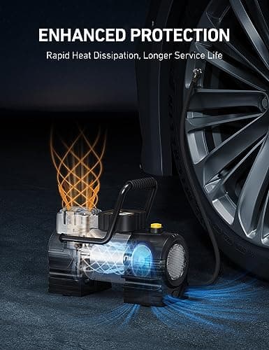 AstroAI Tire Inflator Portable Air Compressor (Up to 150 PSI) Tire Pump for Car 12V DC Digital Air Pump with 12 LEDs Super Bright Light for Bicycle, Motorcycle, Automotive Car Accessories — view 6