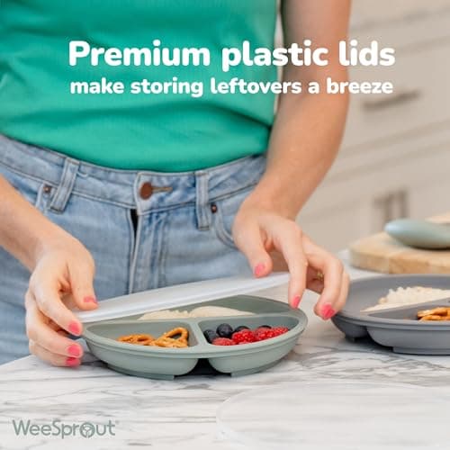 WeeSprout Suction Plates with Lids for Babies & Toddlers - 100% Silicone, Dinnerware Stays Put, Divided Design for Picky Eaters, Microwave & Dishwasher Friendly, 3 Pack — view 6
