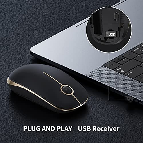 VssoPlor Wireless Mouse, 2.4G Slim Portable Computer Laptop Mouse with Nano Receiver Quiet Silent Optical Mice for Notebook, PC, Laptop, Computer-Black and Gold — view 2