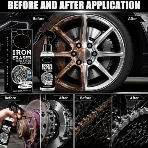 Iron Eraser Rust Remover Spray, Fast Acting Metal Iron Particle Cleaner, Automotive Brake Dust & Oxidation Remover, Multi-Purpose Rust Removal Spray for Car Wheel Hub Metal Surfaces（2PCS）