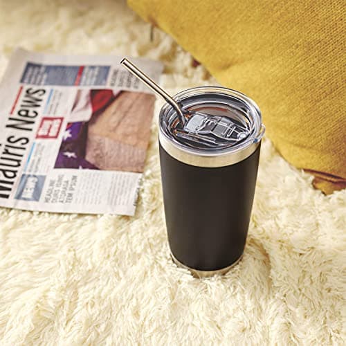 COMOOO 20oz Black Tumbler 4 Pack Stainless Steel Insulated Travel Mug with Lid and Straw Vacuum Double Wall Coffee Cup for Hot Beverage and Cold Drinks(Black, 4 Pack) — view 4