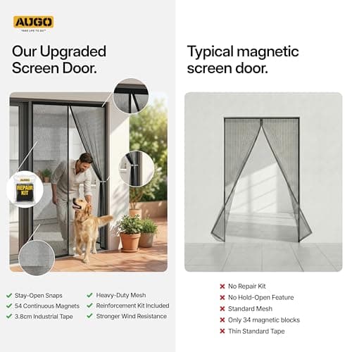 AUGO Magnetic Screen Door - Self Sealing, Heavy Duty, Hands Free Mesh Partition Keeps Bugs Out - Pet and Kid Friendly - Patent Pending Keep Open Feature - 38 Inch x 83 Inch — view 3