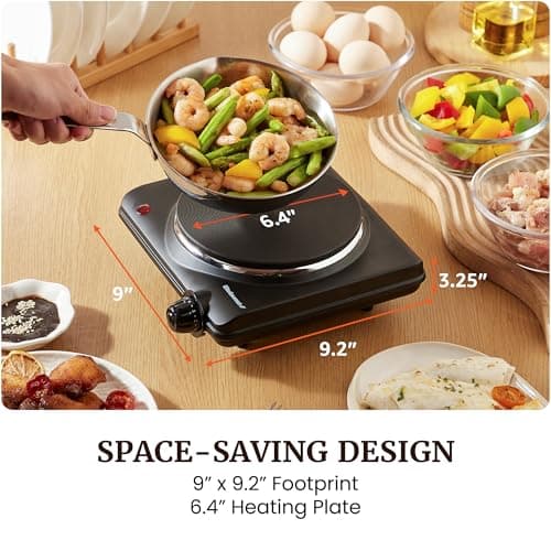 Elite Gourmet Countertop Electric Burner, 1000W Cast Iron Hot Plate, 7 Heat Settings, Portable Cooktop for RV, Dorm, Office & Small Kitchens, Road-Ready & Compact — view 6