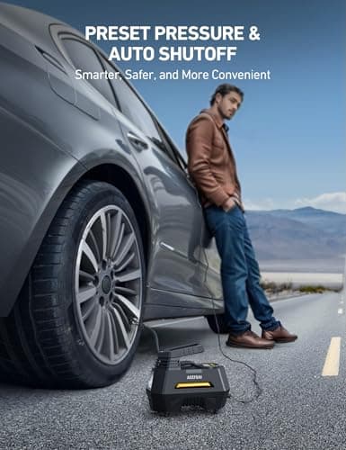 AstroAI AIRUN H1 Tire Inflator Portable Air Compressor,Fast Inflation Electric Air Pump for Car Tires-Car Accessory,9.8Ft Cord-12VDC-Powered Auto Shut-Off with Digital Pressure Gauge,LED Light,Yellow — view 3