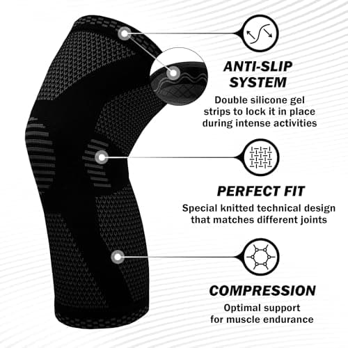 PowerLix Knee Compression Sleeve - Best Knee Brace for Men & Women- Knee Support for Running, Basketball, Weightlifting, Gym, Workout, Sports, (Black, Large) — view 2