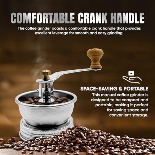 Stainless Steel Coffee Grinder Lid Attachment for Regular Mouth Mason Jars - Manual Crank Burr Grinder for Fresh Coffee, Ideal for Camping, Home Barista, Rust Proof Ceramic Mechanism — view 4