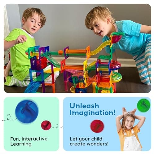 PicassoTiles 70 Piece Marble Run Race Track Magnetic Tiles Magnet Building Block Educational Construction Toy Set Playset STEM Learning Kit Child Brain Development HandEye Coordination Training PTG70 — view 2