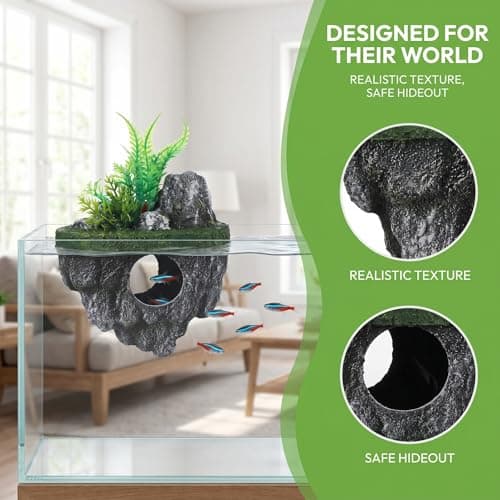 Totority Floating Aquarium Rock Cave 6.3 in Resin Hideout, Safe for Fish & Easy Clean, Natural Tank Decor for Betta, Shrimp, Guppy