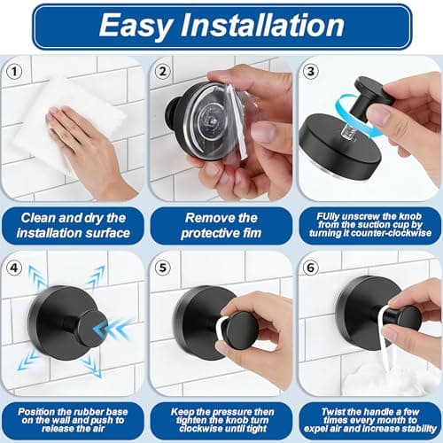 klasit Suction Cup Hooks for Shower, No-Drill Towel & Robe Hooks for Bathroom, Glass Door, Mirror & Tile, 4 Pack, Matte Black – Ideal for Hanging Towels, Bathrobes & Loofahs — view 5