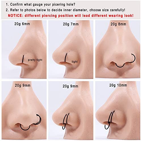 Black Cartilage Earring Hoop Tragus Earrings Women 16 Gauge 7mm Nose Rings — view 3