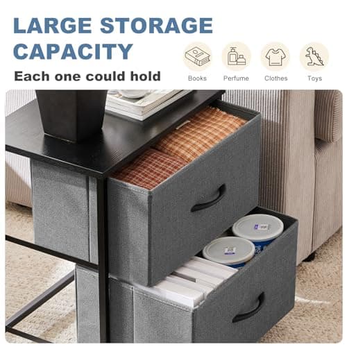 DUMOS Nightstand Set of 2, Small Dresser with 2 Fabric Drawers, End Table — view 5