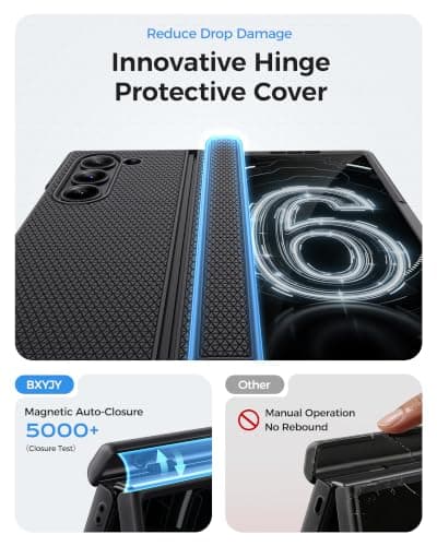 BXYJY for Samsung Galaxy Z Fold 6 Case Stand, Hinge Protector, Dark Black — view 4