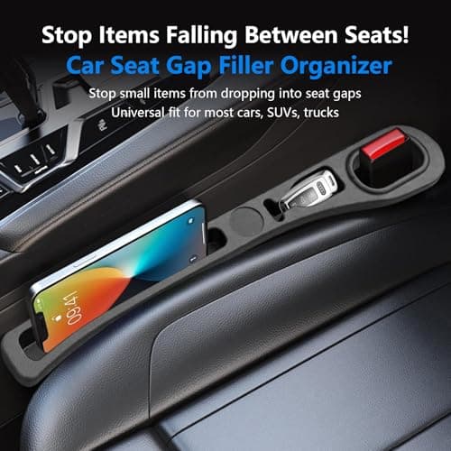 Car Seat Gap Fillers, 2 Pack Anti-Drop Car Seat Gap Filler Organizer, Multifunctional Car Accessory for Storing Phones, Keys, and Coins, Universal Fit for Car SUV Truck Vehicles — view 2