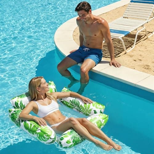 Korlon Tec 2 Pack Inflatable Pool Floats Adult, 4-in-1 Multi-Purpose Pool Float Rafts Water Hammock, Pool Hammock Floats for Adults Swimming Summerl Lake Beach