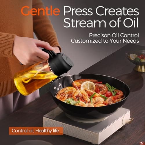 YARRAMATE 16oz/470ml Glass Olive Oil Sprayer for Cooking with Stickers, 2 in 1 Oil Dispenser for Kitchen Gadgets, Food Grade Premium Spray Bottle with Portion Control for Salad, Frying, BBQ (Black) — view 3
