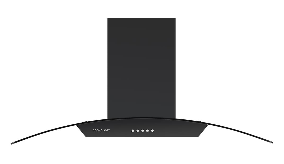 Cookology CGL900BK/A Cooker Hood Chimney Kitchen Extractor Fan 90cm with Carbon Filters, Recirculating Wall Mounted, Curved Glass, Energy Rating A, 3 Speed Settings, LED, Adjustable Height - Black — view 2