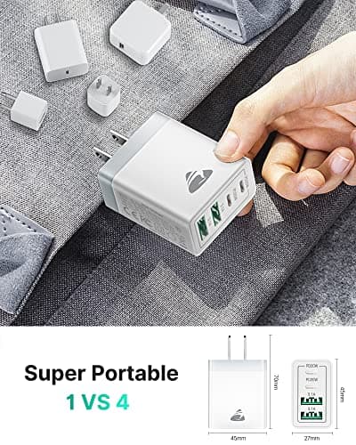 [2-Pack] USB C Wall Charger, 40W Fast USB C Charger Block, 4-Port PD Power Adapter + QC Wall Plug Multiport Type C Charging Block Cube Compatible with iPhone 16 15 14 13 12 11 Pro Max XR XS 8, Samsung — view 4